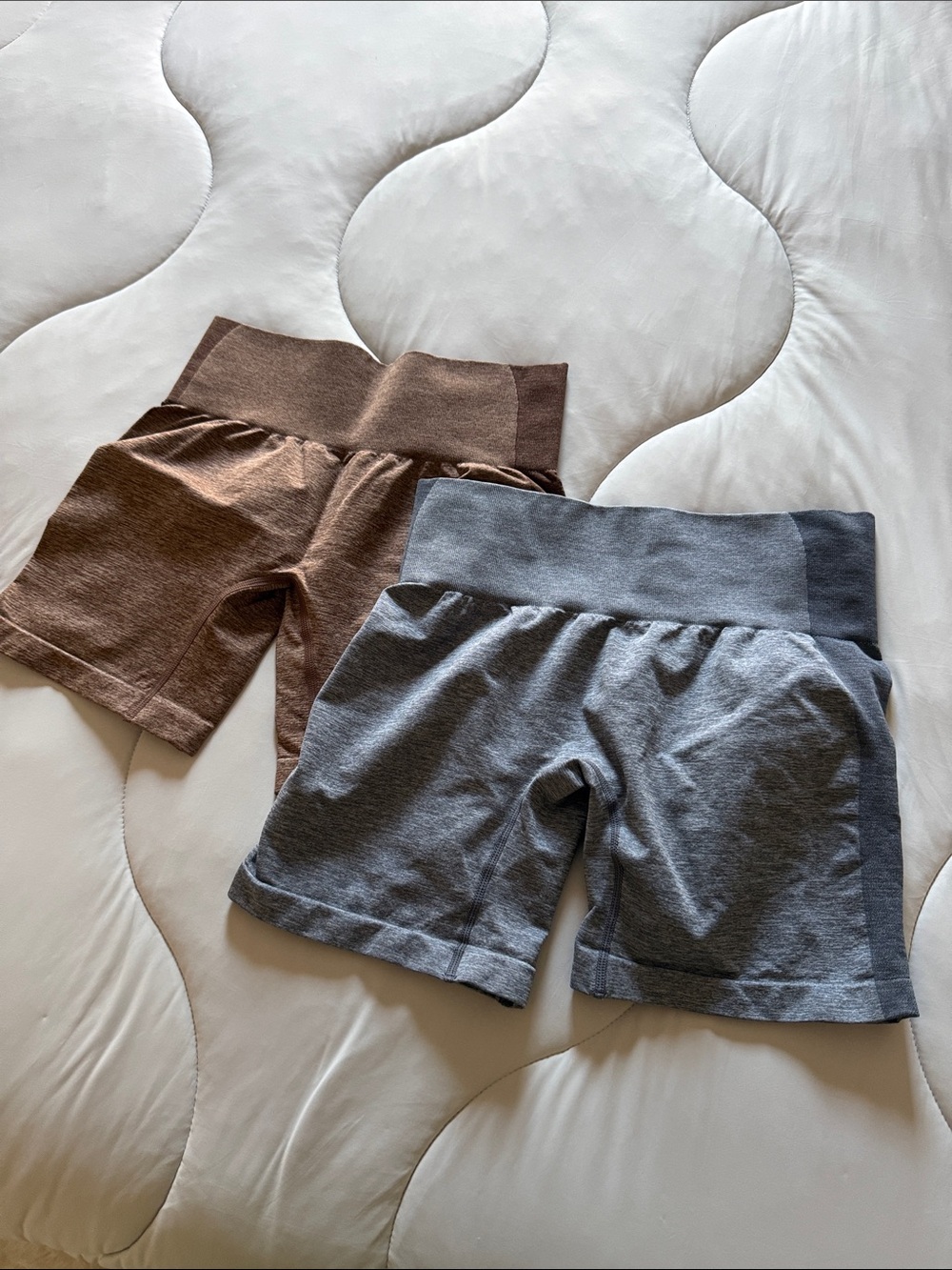 Lot of 2 High-Waist Stretch Gym Shorts in Brown and Gray